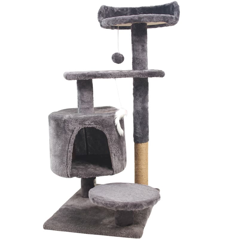 Gray compact cat tree with condo and perch